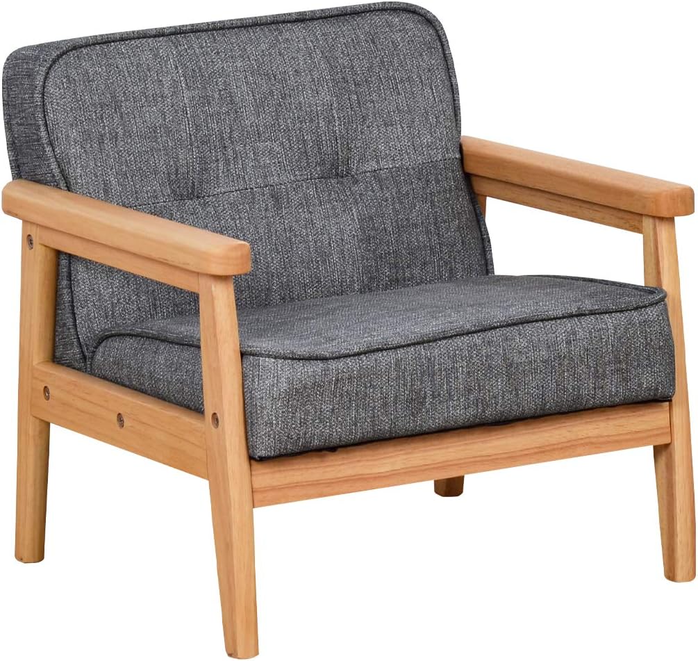 Kid Chair Sofa,Upholstered Armrest Chair with Solid Wood Structure and Linen Fabric for Kids Gift ( Dark Grey, Light Grey) ( Dark Grey)