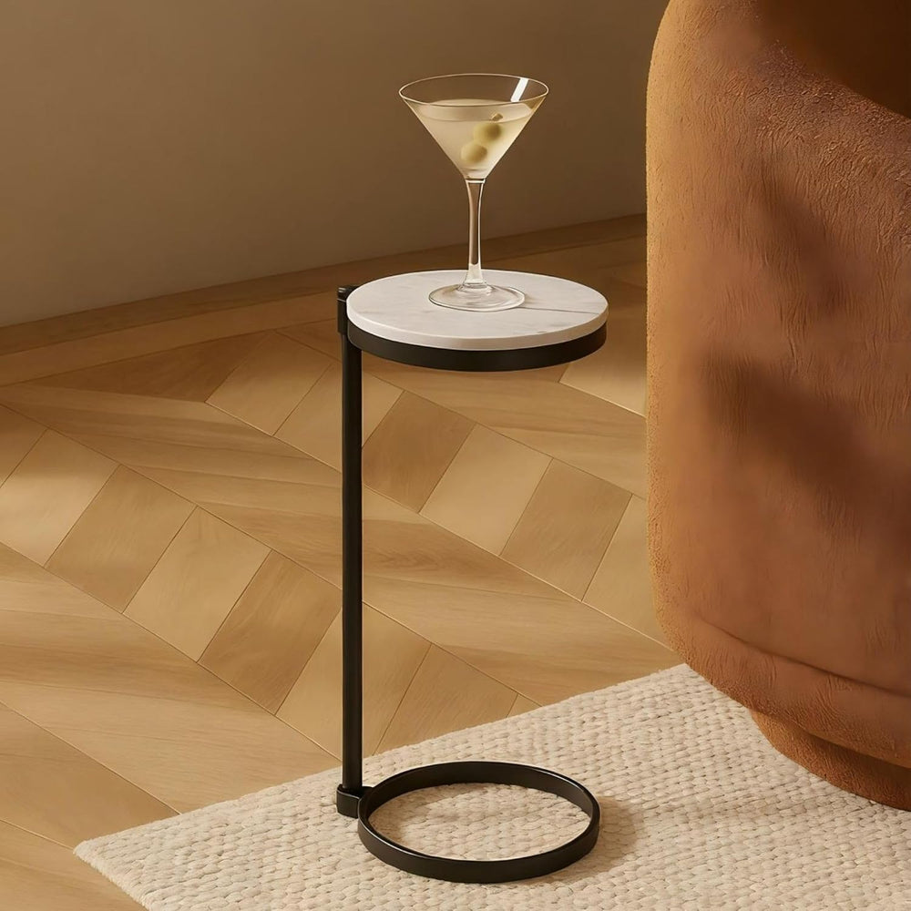 TEHOME Black Marble Drink Table Metal Martini Round Small Drink Side Table fo...