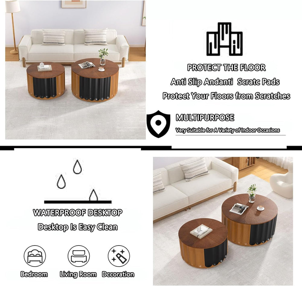 SFKLYU Round Nesting Coffee Table Set of 2 | Wood Finish Coffee Table Set, Sm...