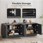 Bestier 63" Mid Century Modern TV Stand for Living Room, Wood Media Console Cabinet for TVs up to 70", Entertainment Center with 4 Arched Doors, Hidden Storage & Adjustable Shelves, Black