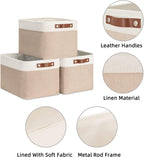 HNZIGE Fabric Storage Baskets for Shelves, Large Collapsible Storage Baskets for Organizing, Decorative Baskets Bins Set with Handles for Closet, Clothes,Home (3 Pack, White&Khaki,15" x 11" x 9.5")