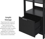 Walker Edison Transitional Reeded Narrow Open Bookshelf with Drawer Home Office Living Room, Bedroom, 4-Shelf Bookcase with Bottom Storage, 22 Inch, Black