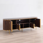 OKD Luxury 70" Fluted TV Stand, Modern Chic Entertainment Center for TVs Up to 80 inches, TV Console with Faux Marble Top, Curved Profile Design, Media Console for Living Room, (Dark Walnut)