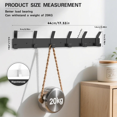 2 Pack Coat Rack Wall Mount,17.3 in Wall Hooks for Hanging, Coat Hanger Wall Mount Towel Rack Hat Rack for Wall with 6 Hooks for Entryway, Bedroom, Bathroom (Black,6 Hook-2Pack)