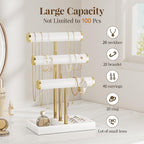 3 Tier Bracelet Holder Display - White Leather Bracelet Holder, Detachable T Bar Jewelry Holder Organizer for Bracelet, Necklace, Earrings, Rings, Watches, Bangle