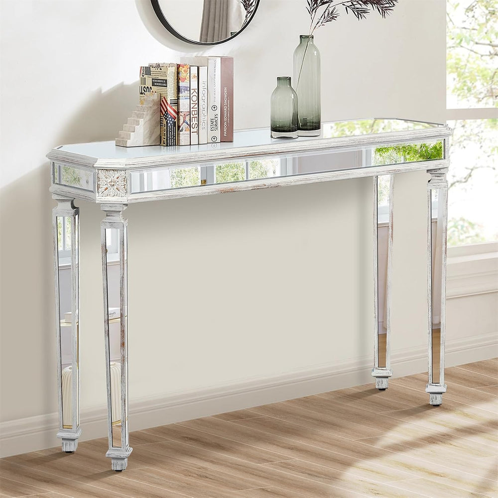 48'' Mirrored Console Table Vintage Sofa Table for Living Room Office...
