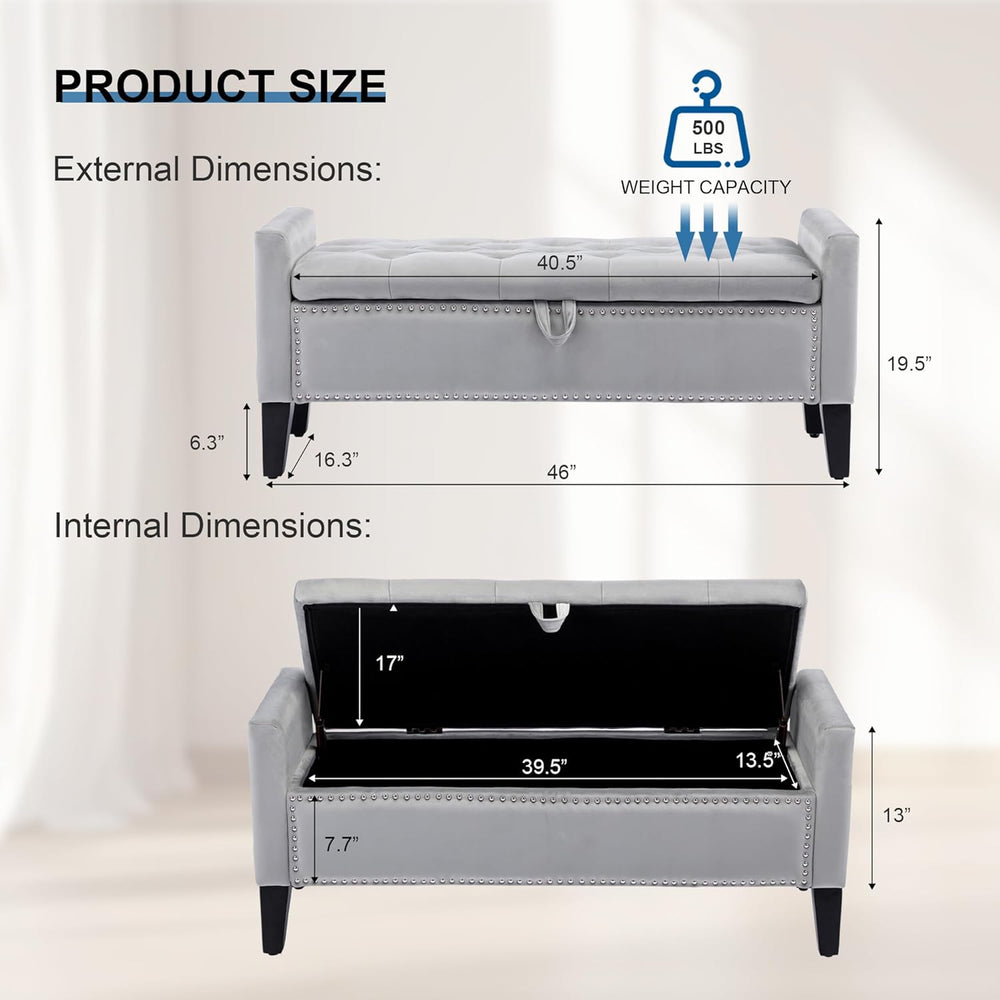 Storage Ottoman Bench, Velvet Upholstered Footstool for Bedroom and Living Ro...