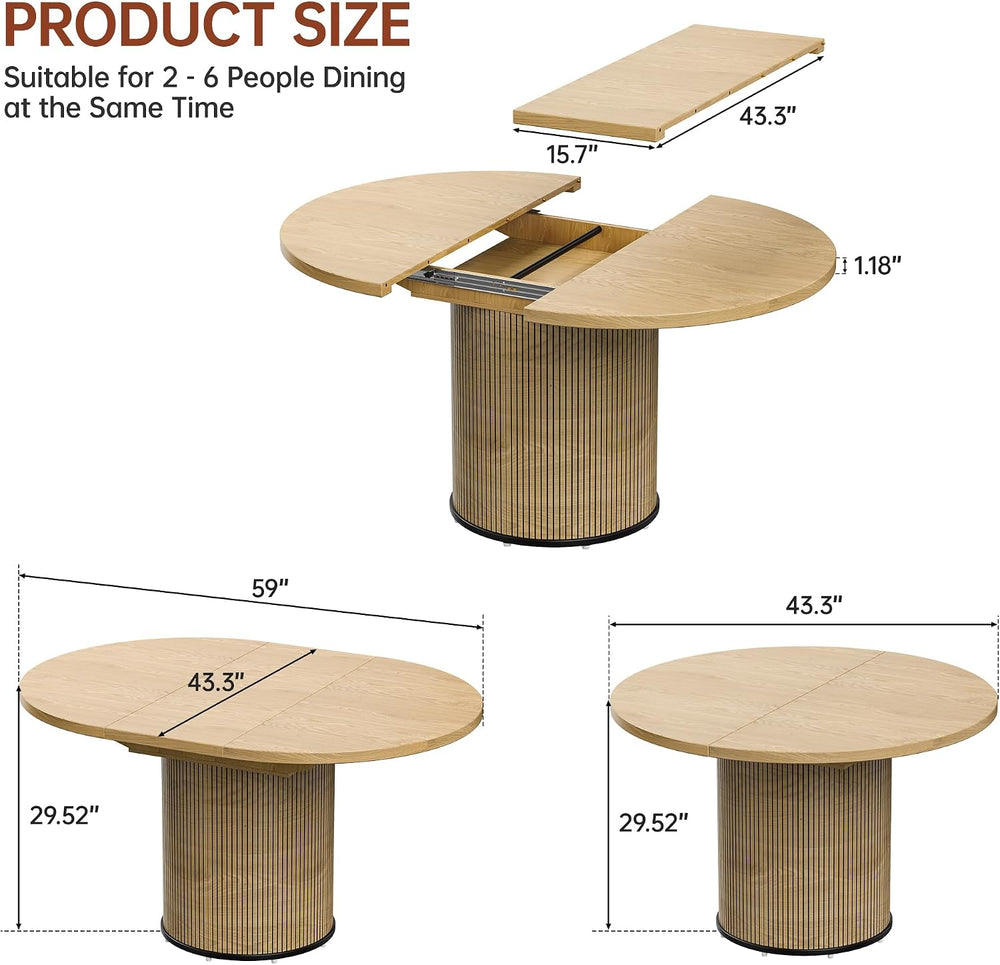 Extendable Dining Room Table Round Dining Table for 4 6 8, 43"-59" ...