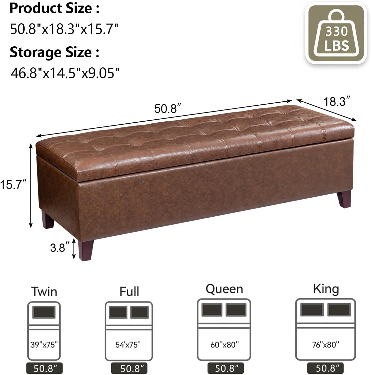 Joveco 51 Inch Storage Bench,Leather Tufted Storage Ottoman with Legs | Safety Hinges,Wooden Legs,Hidden Storage,Upholstered,End of Bed,Bedroom,Living Room,Entryway
