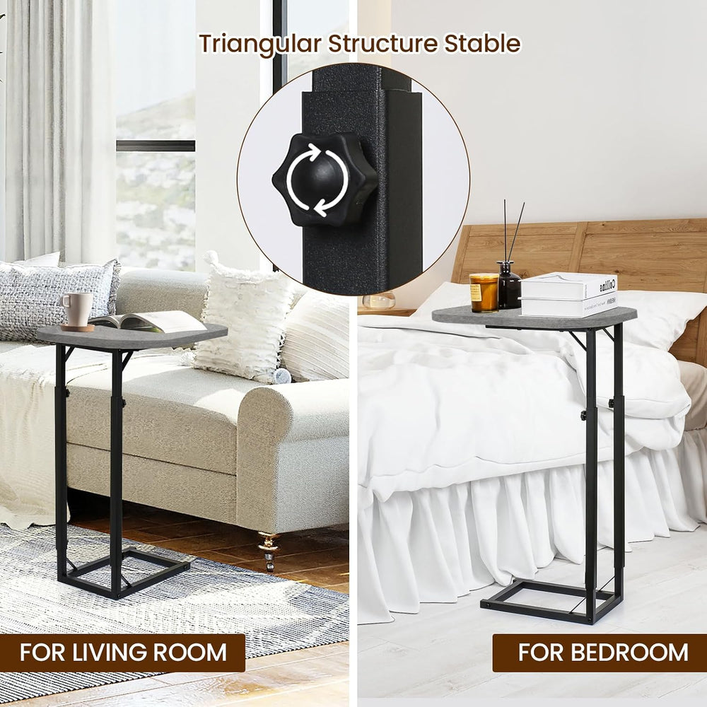 C-Shaped End Table for Couch, Adjustable Sofa Side Table with Sturdy Metal Fr...