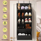 Mefirt Over the Door Shoe Rack for Closet Fit 18+ Pairs, Door Shoe Organizer with Large Breathable Pockets, Hanging Shoes Rack Fit Boots, Behind the Door Shoe Holder for Categorized Storage, Black