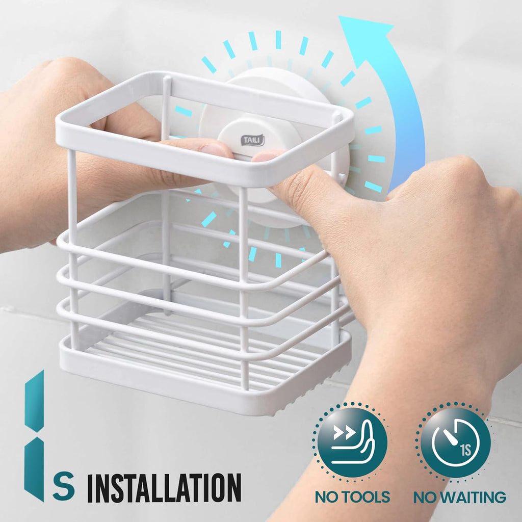 TAILI Patented Suction Cup Toothbrush Holder, Stainless Steel Anti-Puddling Toothbrush Shower Holder, No Drilling Removable Organizer for Bathroom Toothpaste, Razor, Kitchen and Office Items, White