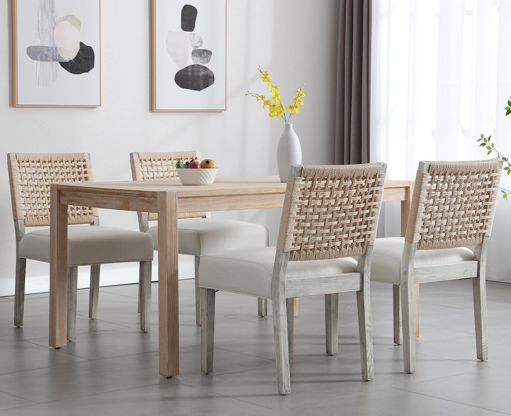 Farmhouse Dining Chairs Set of 4, Upholstered Kitchen Room Chairs with Rattan...
