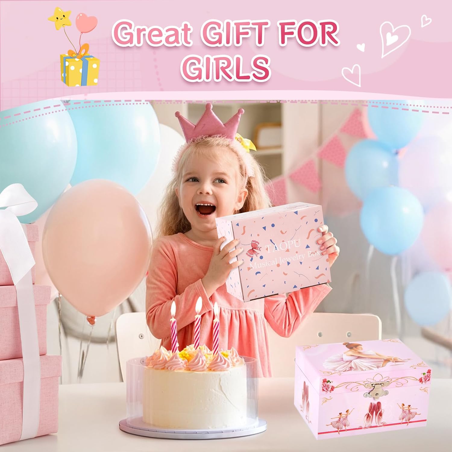 Musical Ballerina Jewellery Box with Spinning Ballerina for Girls Jewel Storage,Ballet Music Box Birthday Gifts for Girls