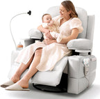 MAMAZING Lullapod Power Nursery Recliner Rocking Chair, Triple Motor Power Recliner with HugAssist Armrest, 270° Swivel Glider and Quiet Rocking Chair Nursery with Dual Charging Port and Storage