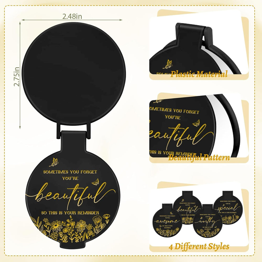 100 Pcs Inspirational Compact Mirror Bulk Small Pocket Mirror Purse Round Por...