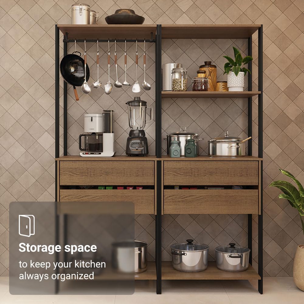 Madesa Kitchen Pantry Storage Rack with 4 Drawers, 5 Shelves and Hanging Spac...