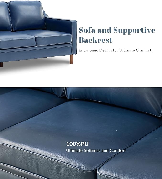 Kingfun Living Room Furniture Sets, 3 Seater Couch and Loveseat, Mid Century Modern Sofa Set, Chenille Couch with Solid Wood Frame for Living Room & Bedroom, Blue