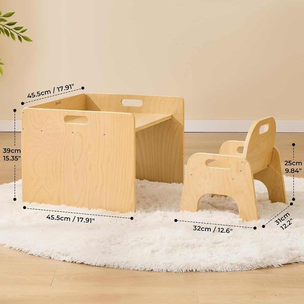 Bateso Montessori Weaning Table and Chair Set for Toddler 1-3, Wooden Baby Table and Chair Set for Eating, Laerning & Playing, Montessori Kids Furniture for Home or Preschool