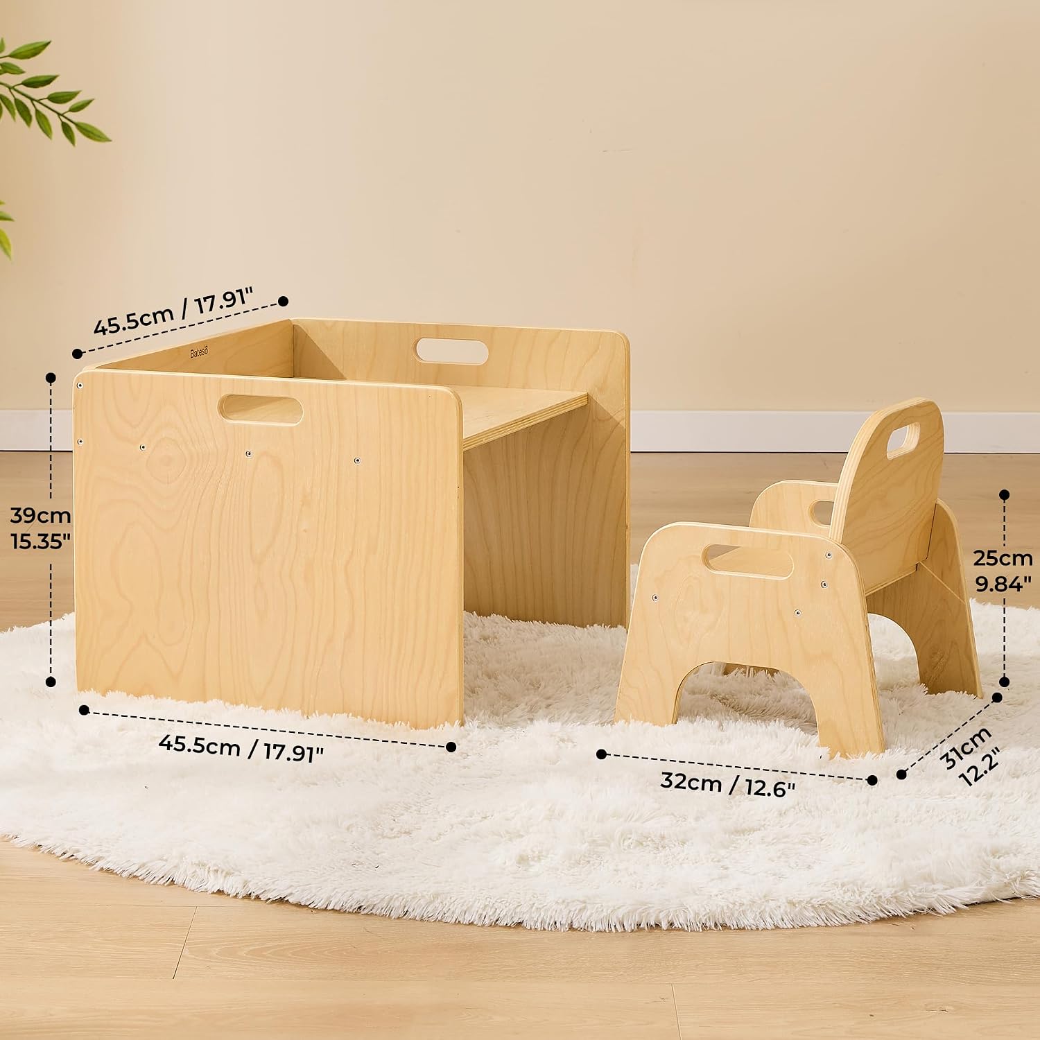 Bateso Montessori Weaning Table and Chair Set for Toddler 1-3, Wooden Baby Table and Chair Set for Eating, Laerning & Playing, Montessori Kids Furniture for Home or Preschool