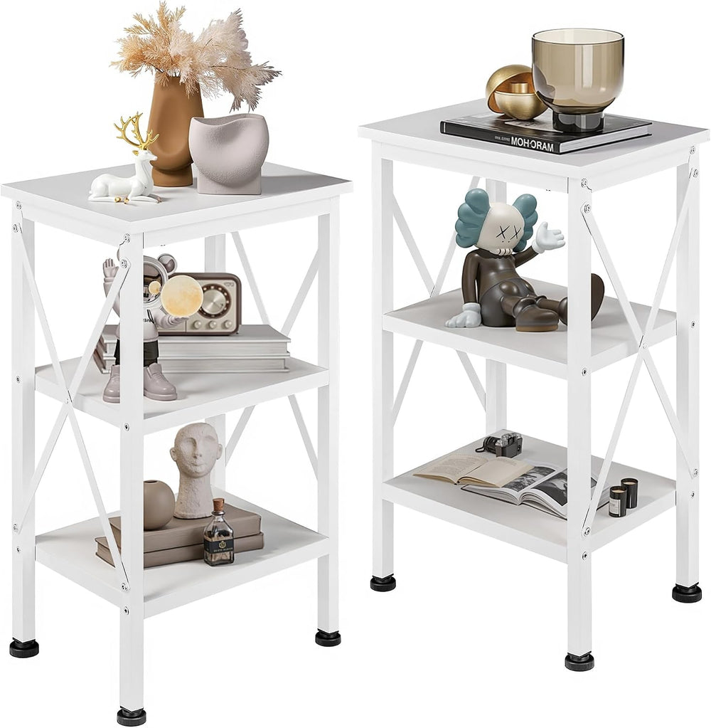 VECELO End Side Table Night Stand Set of 2,X-Design with Storage Shelf for Be...