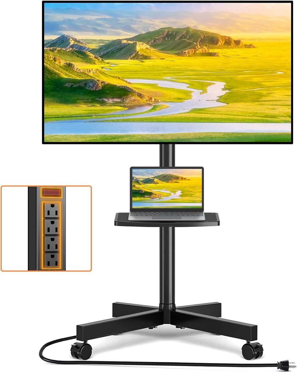 TVON Mobile TV Stand with Power Outlet for 23-65 Inch TVs up to 88 lbs | Tilt...