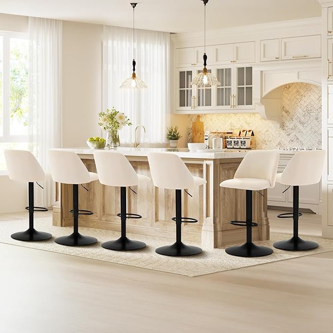 COLAMY Bar Stools Set of 1, Modern Swivel Bar Chairs, Adjustable Upholstered ...