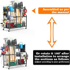 Large Garden Tool Organizer, 36" L x 37.25" H Metal Yard Tool Storage Rack with Multi Tier Shelves, Long-Handle Tool Holder with Wide & Narrow Slots, Hooks & Storage Pockets for Garage