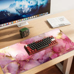Pink Marble Ink Mouse Pad – Large Extended Desk Mat 35.43 x 15.75 in – Elegant Watercolor Gold Foil Design, Waterproof Surface, Non-Slip Rubber Base, Keyboard & Mouse Pad for Office or Gaming