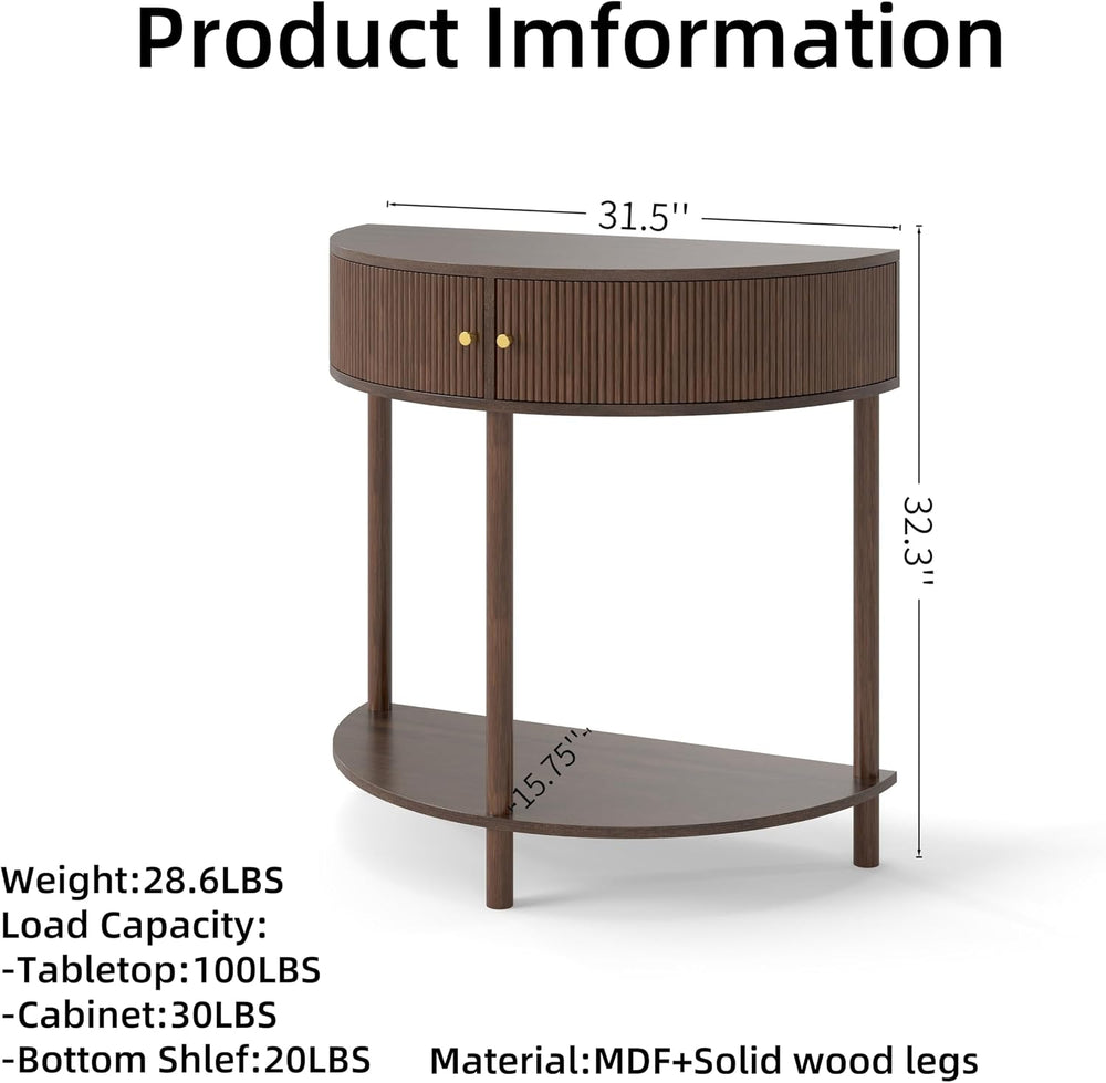 Entryway Table, Artisan-Crafted Half Moon Fluted Console Tables with 2 Rattan...