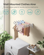 SONGMICS Clothes Drying Rack, Wall-Mounted Drying Rack Clothing, Small Accordion Laundry Rack, 9 Staggered Hanging Rods, Expandable and Retractable, Cloud White ULLR802W01
