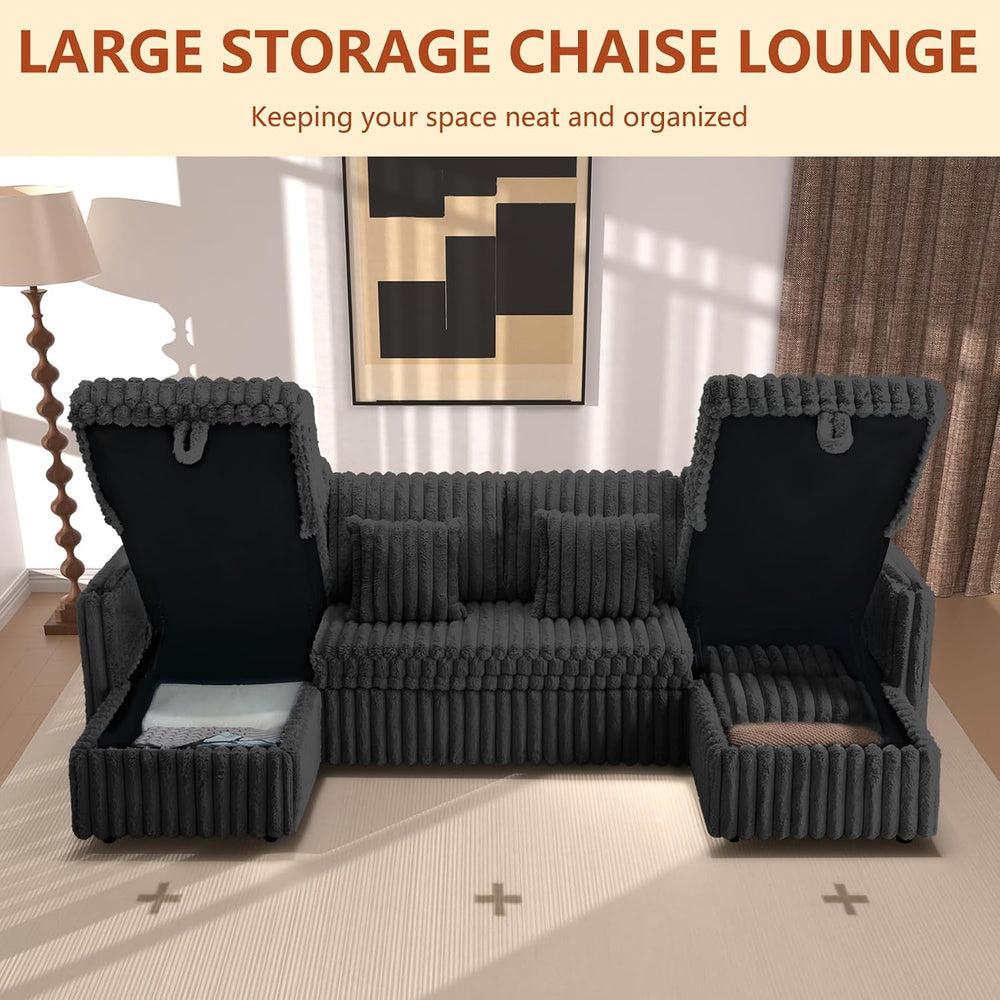 107'' Sectional Sleeper Sofa with Pull Out Bed, Storage Chaise, Adjus...