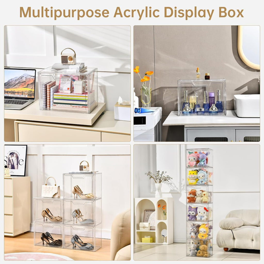Purse Organizer for Closet,Clear Acrylic Display Case for Handbag Organizer, Purse Storage Box with Magnetic Door, Plastic Storage Bins for Book, Collectibles, Cosmetic (3 Pack)