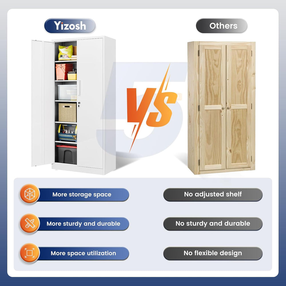 Yizosh Metal Garage Storage Cabinet with 2 Doors and 5 Adjustable Shelves - 7...