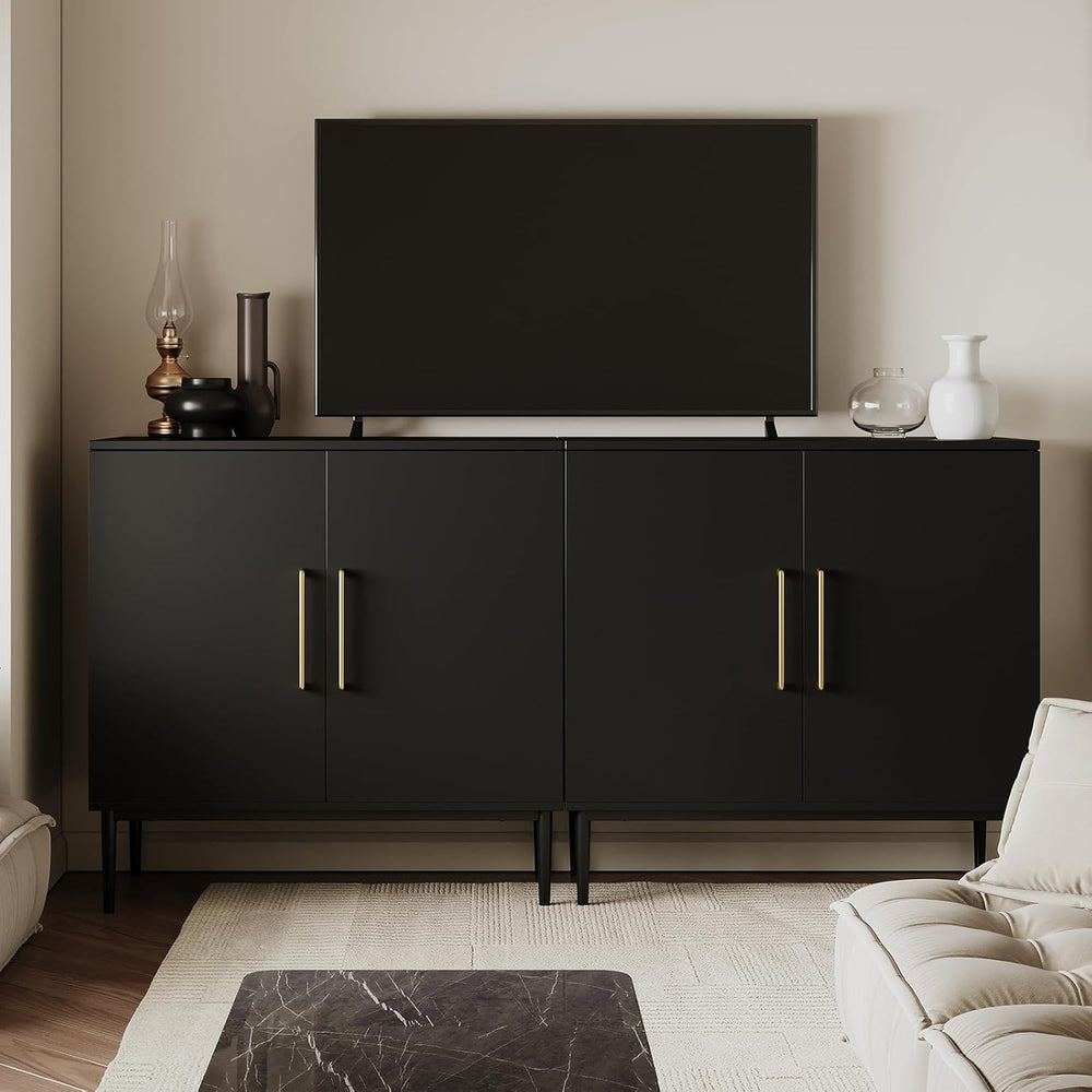 Black Storage Cabinet with Doors, Modern Accent Cabinet, Free Standing Cabine...