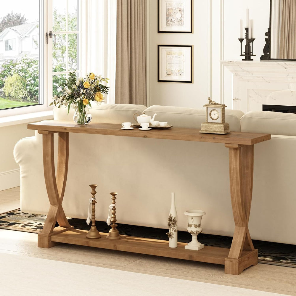 HOKYHOKY 63" Long Solid Wood Console Table, Narrow Behind Couch Sofa Tab...