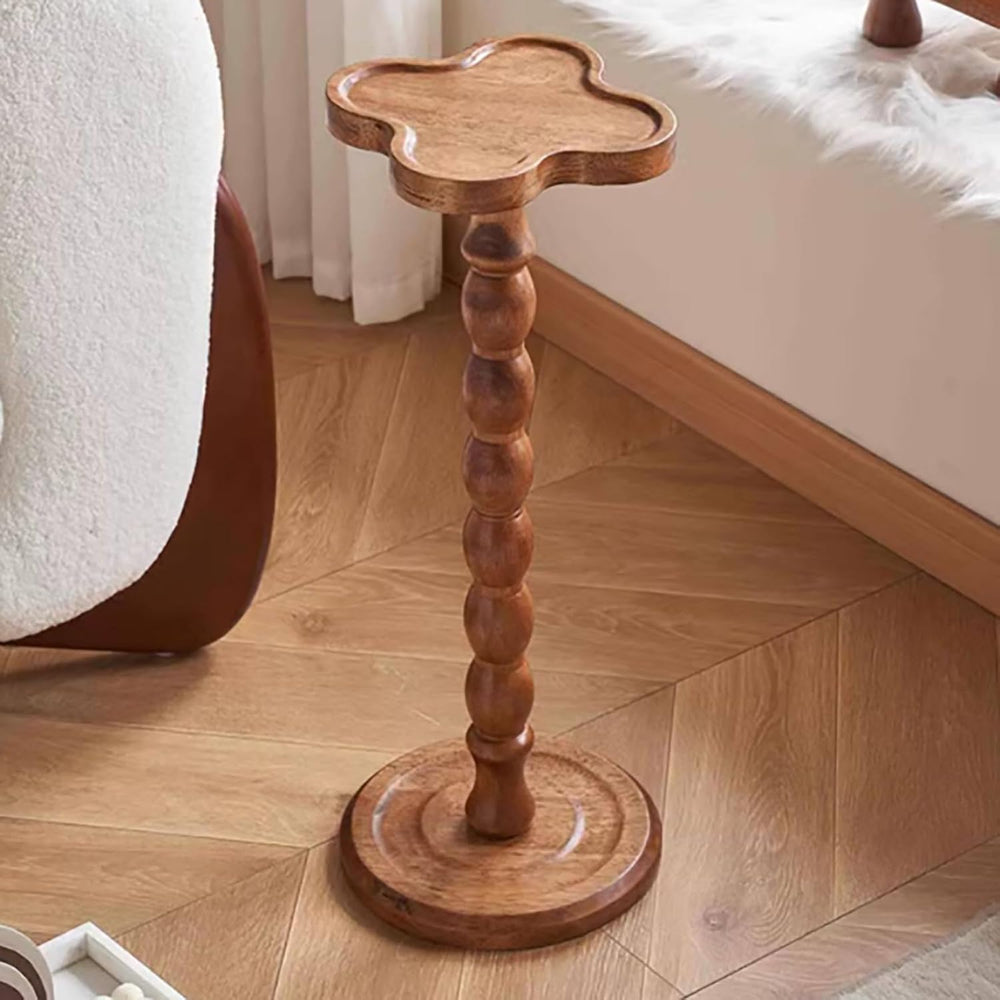 Four Leaf-Shaped Wooden End Table, Coffee Tables with Solid Wood Leg, Small P...