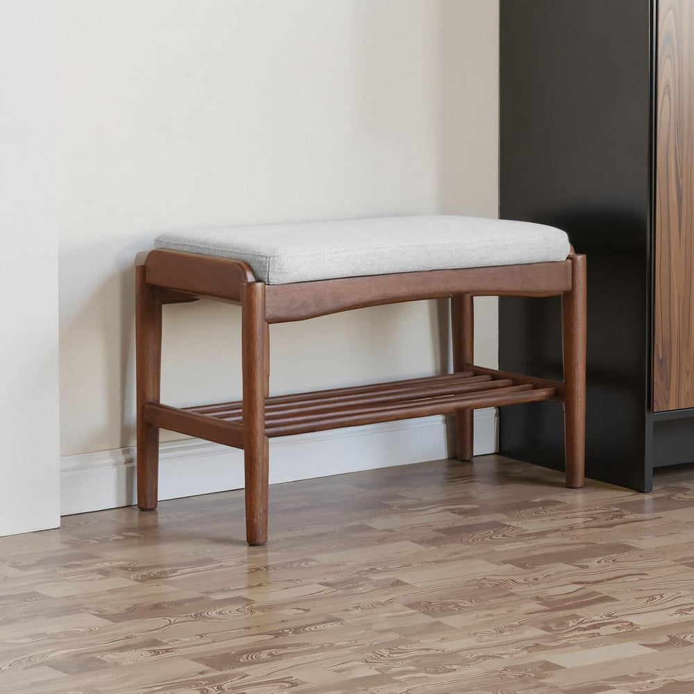 Black Walnut Shoe Bench Assembled, Solid Wood Shoe Rack Bench with Cushion fo...