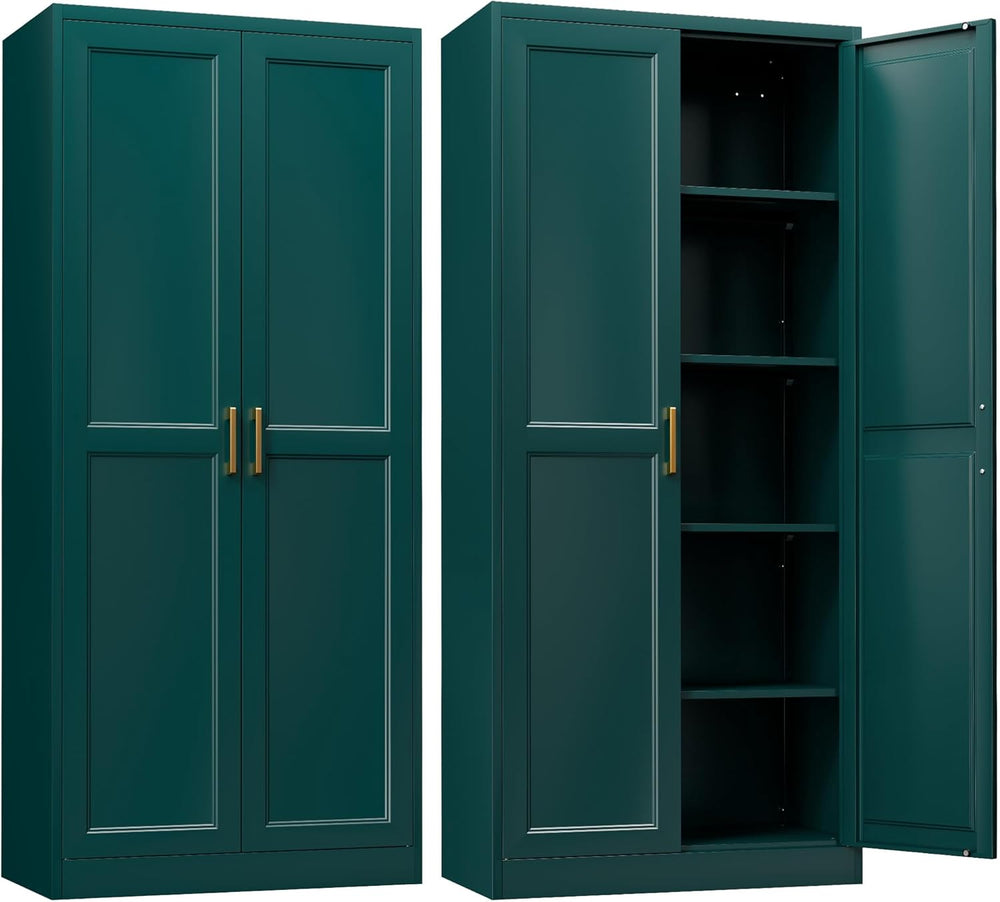 SteeLoong Kitchen Pantry Cabinet,71”Green Metal Pantry Storage Cabinets with ...