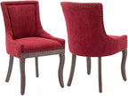 Burgundy Dining Chairs Set of 2, Kitchen & Dining Room Chairs, Fabric Upholstered Dinning Chairs, Sillas De Comedor, Nailhead Trim, Wood Legs (Red, 2 Pcs)