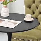 3-Pieces 31.5" Round Dining Table Set for 2, Black Dining Table & Velvet Upholstered Dining Chairs Set of 2 for Kitchen Dining Room Apartment Small Space(Olive Green Chairs)