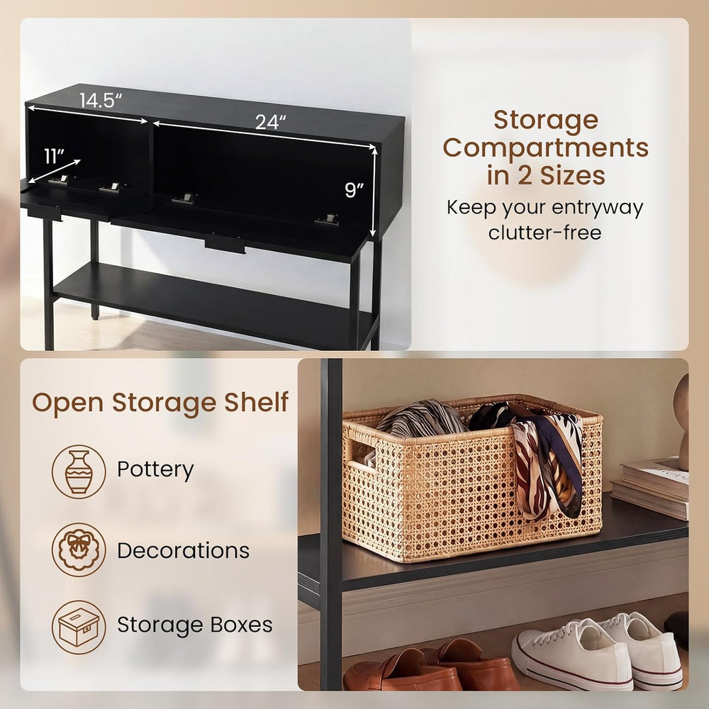 GOFLAME 40” Rattan Console Table, Narrow Long Entryway Table with Storage She...