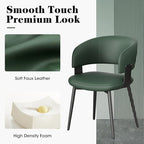 Modern Dining Chairs Set of 4, Faux Leather Upholstered Kitchen Chairs with Curved Back and Metal Legs, Mid Century Chairs for Dining Room, Kitchen, or Café (Green)