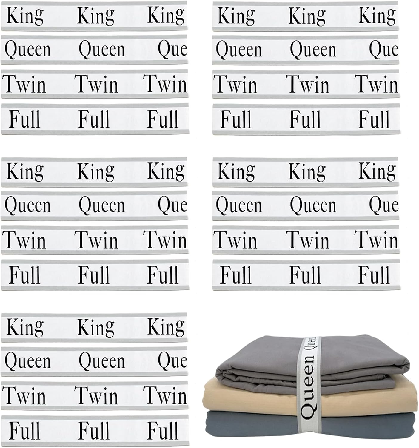 20 Pieces Bed Sheet Organizer Bands, Sheet Organizers and Storage Label Bands, Sheet Label for Bedding, Sheets Organizer for Closet,Sheet Keepers Linen Labels Bedding Bands (Grey, Mix 20Pcs)
