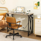 Small Desk, 31.5" Folding Table for Bedroom with Power Outlet, Space Saving Folding Computer Desk for Home Office, Easy Assembly, Light Brown