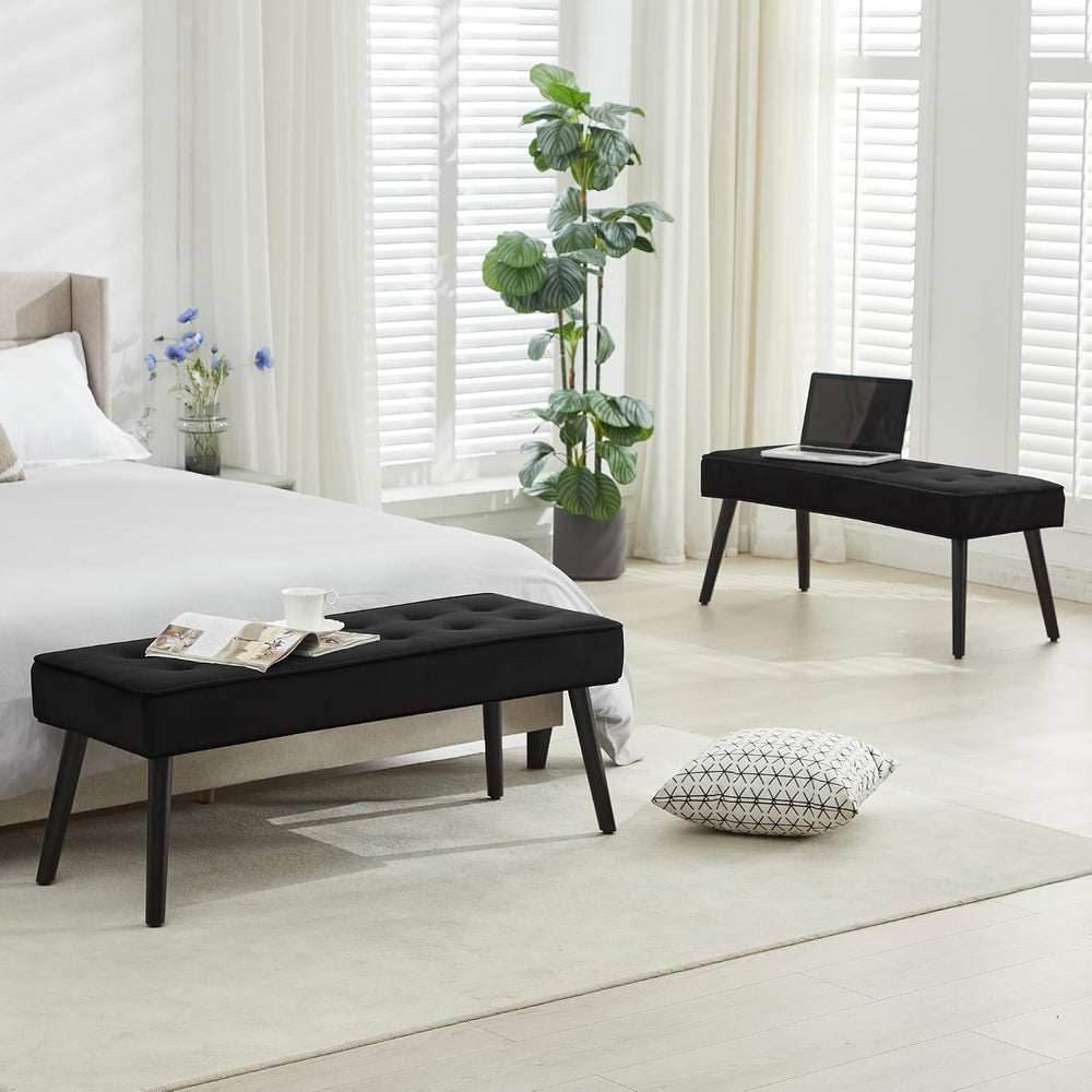 LOULENS 44'' Velvet Entryway Bench, Modern Upholstered Buttons Tufted...