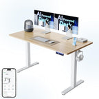 HUANUO 55 inch Electric Standing Desk with Smart APP, Alexa & Google Voice Control, Wi-Fi, Adjustable Height, 6 Memory Settings, Sedentary Reminder, Posture & Neck Care, Sit-Stand Desk, Light Walnut