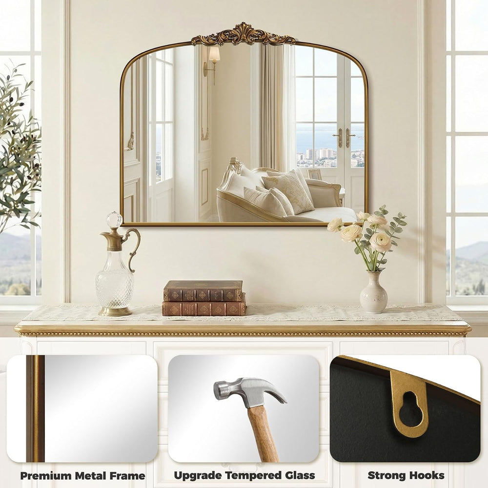 Vintage Gold Mirror 36"X30" Arched Antique Wall Mirror | Metal Fram...