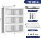 150GAL Extra Large Storage Bins with Lid, 600Qt Stackable Closet Organizers and Drawers, Collapsible Storage Bins with Wheels, Folding Containers for Home, Kitchen Office, 3Pack White