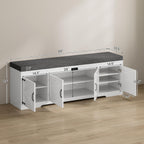 UPOSOJA 60“ Farmhouse Shoe Storage Bench with Deodorizing, Entryway Storage Bench with Cushion Seat, 4 Doors Freestanding Hidden Shoe Rack, Adjustable Shelf, for Bedroom, Living Room (White, 60IN)
